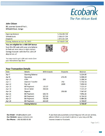 Download Congo Ecobank bank statement word